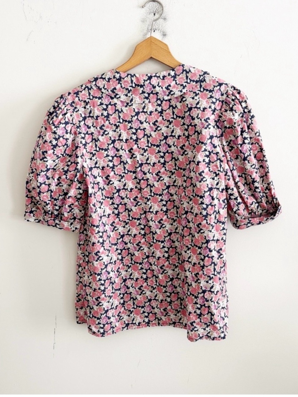 Laura Ashley Pink Navy Floral Puff Sleeve Blouse - Picture 3 of 6